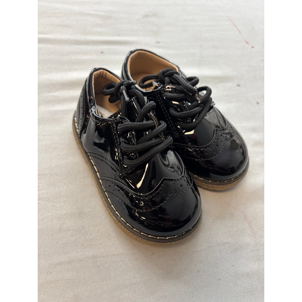 Meckiss Kids Black Patent Leather Wingtip Oxford Dress Shoes Size 23 EU